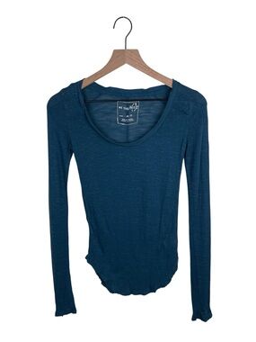 We the Free Scoop Neck Long Sleeve Top XS Raw Edge Rayon Linen Knit Tight Fit